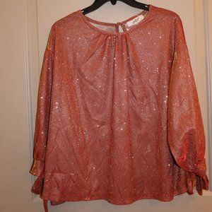 Peach Sparkle Long Sleeve Blouse - Size S
